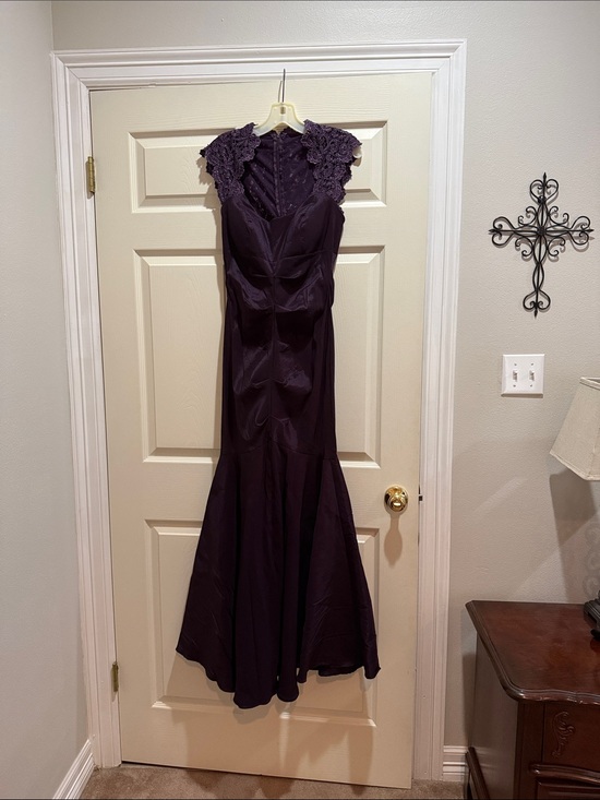 Xscape Dresses & Skirts - Xscape Deep Purple Lace-Cap Sleeve Mermaid Gown
